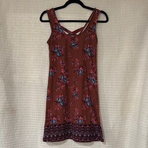 ! EUC Mudd Sleeveless Brown/Red Floral Patterned Mini Dress Sz Medium !